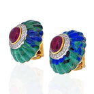 David Webb 18K Yellow Gold Azurite-Malachite, Ruby, Diamond Earrings - The Back Vault