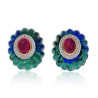 David Webb 18K Yellow Gold Azurite-Malachite, Ruby, Diamond Earrings - The Back Vault