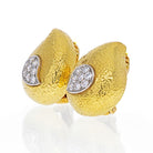 David Webb Platinum & 18K Yellow Gold Hammered Teardrop, Diamond Earrings - The Back Vault