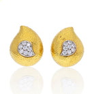 David Webb Platinum & 18K Yellow Gold Hammered Teardrop, Diamond Earrings - The Back Vault