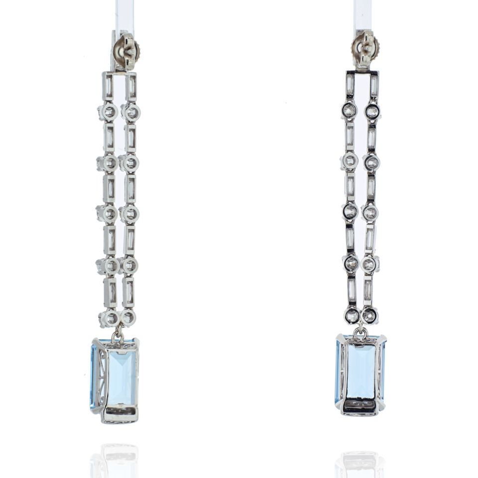 Platinum Diamond And Aquamarine Cascade Dangling Earrings - The Back Vault