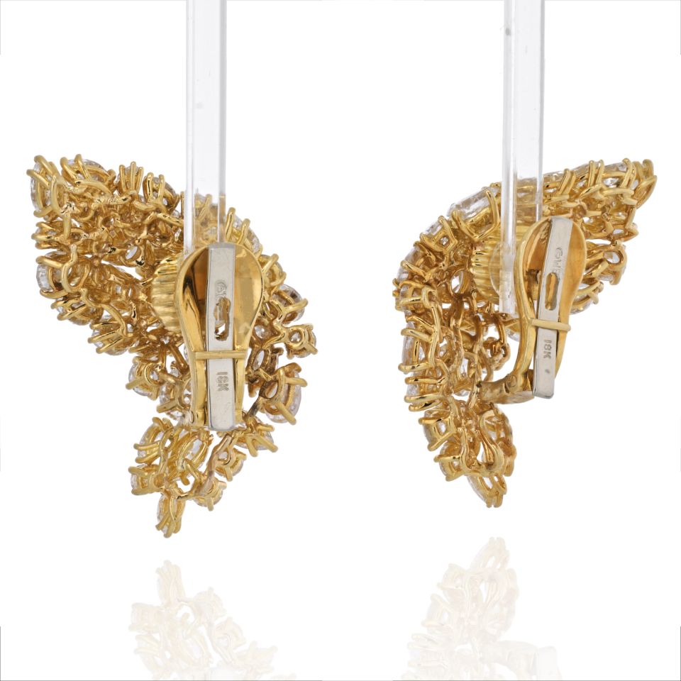 David Webb 18K Yellow Gold 11.75cts Diamond Wing Earrings - The Back Vault