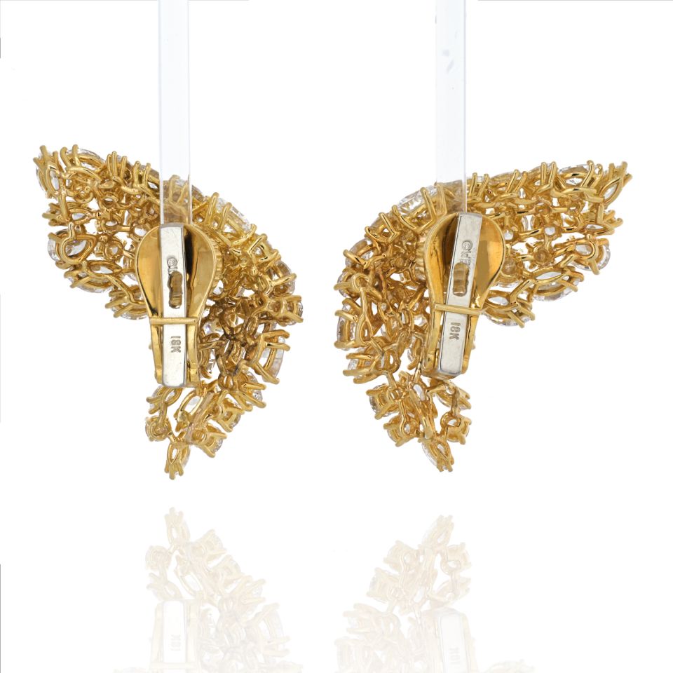 David Webb 18K Yellow Gold 11.75cts Diamond Wing Earrings - The Back Vault