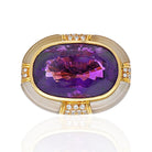 18K Yellow Gold Large Oval Amethyst And Rock Crystal Estate Diamond Ring - The Back Vault