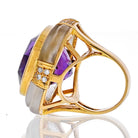 18K Yellow Gold Large Oval Amethyst And Rock Crystal Estate Diamond Ring - The Back Vault