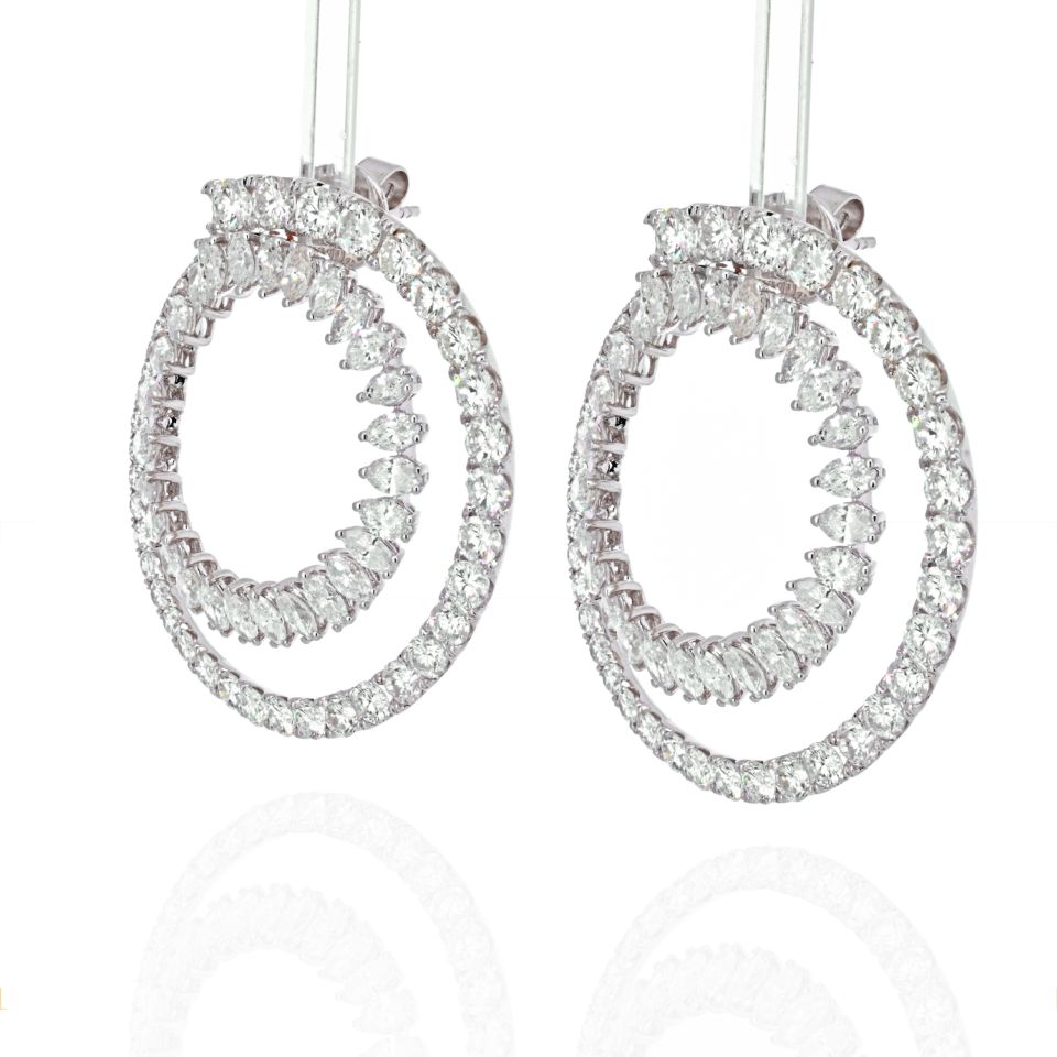 18K White Gold Open Circle Marquise Round Cut Diamond Hoop Earrings - The Back Vault