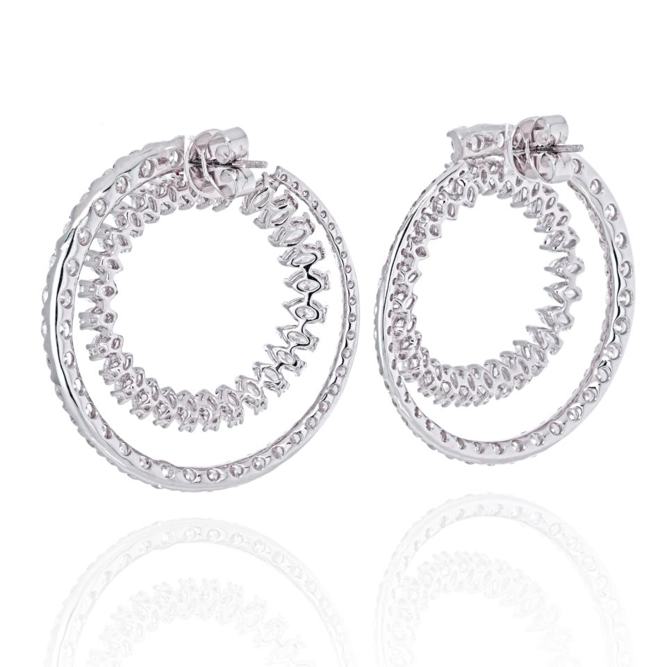 18K White Gold Open Circle Marquise Round Cut Diamond Hoop Earrings - The Back Vault