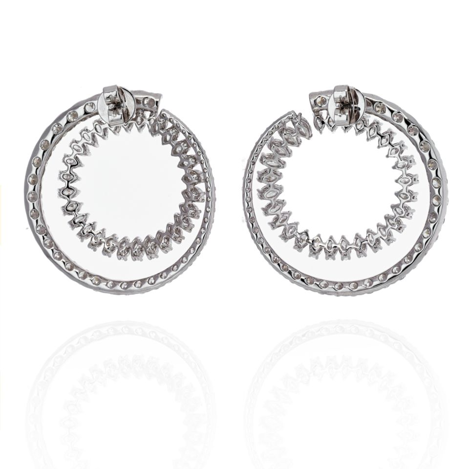 18K White Gold Open Circle Marquise Round Cut Diamond Hoop Earrings - The Back Vault