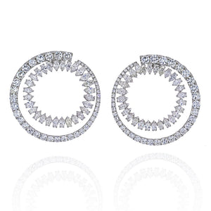 18K White Gold Open Circle Marquise Round Cut Diamond Hoop Earrings