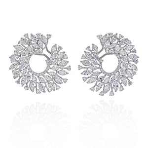 18K White Gold 13 Carats Round Diamond Openwork Hoop Earrings