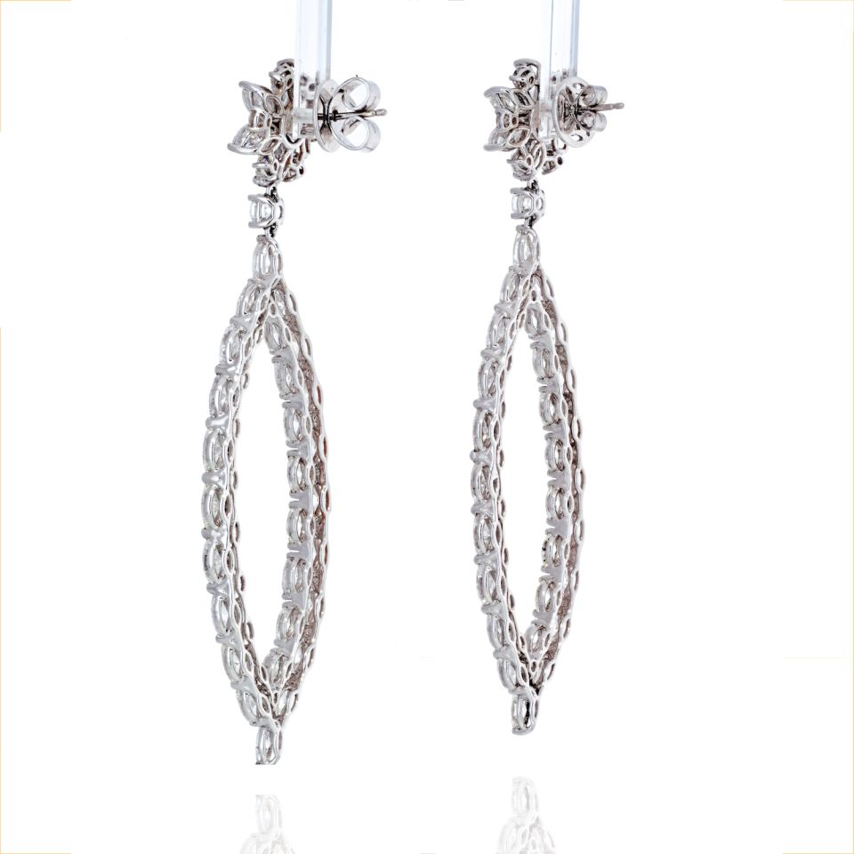 18K White Gold 16 Carat Marquise Round Dangling Drop Earrings - The Back Vault