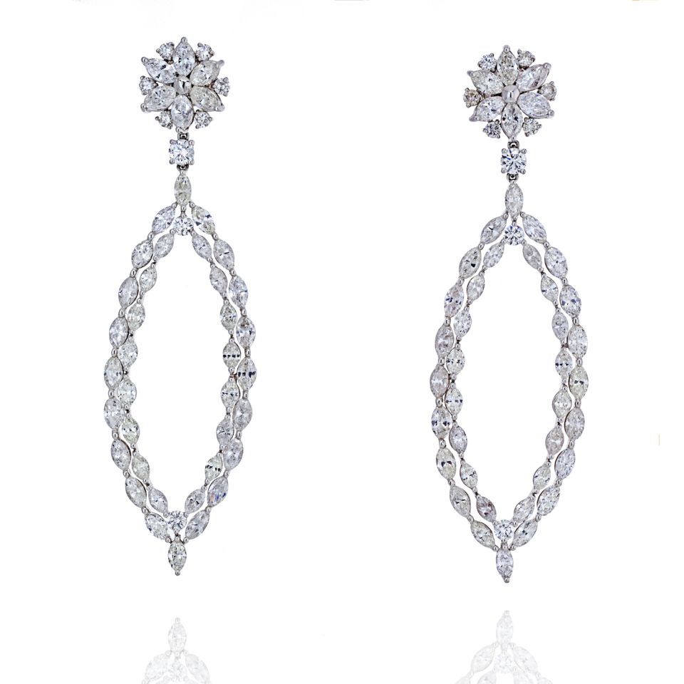 18K White Gold 16 Carat Marquise Round Dangling Drop Earrings - The Back Vault