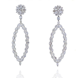 18K White Gold 16 Carat Marquise Round Dangling Drop Earrings