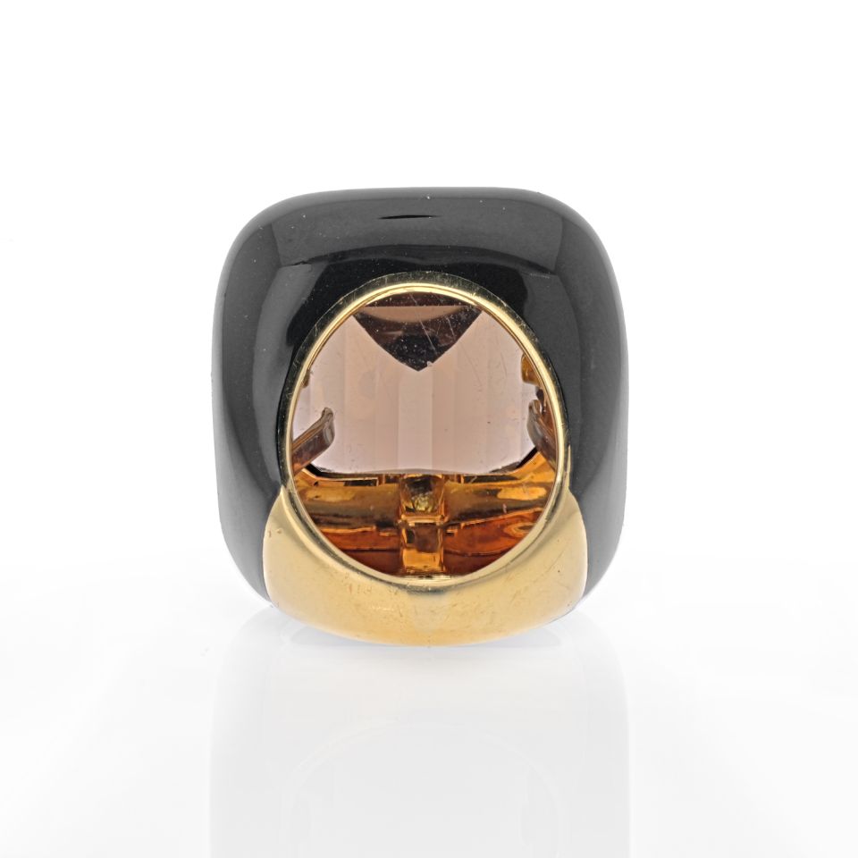 David Webb 18K Yellow Gold Smoky Quartz and Black Enamel Ring - The Back Vault