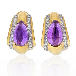 David Webb Platinum & 18K Yellow Gold Amethyst Teardrop Clip Earrings