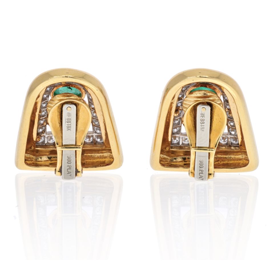 David Webb Platinum & 18K Yellow Gold Emerald, Ruby And Diamond Clip Earrings - The Back Vault