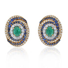 David Webb Bombe Style Highly Decorated Diamond, Sapphire And Emerald Earrings - The Back Vault