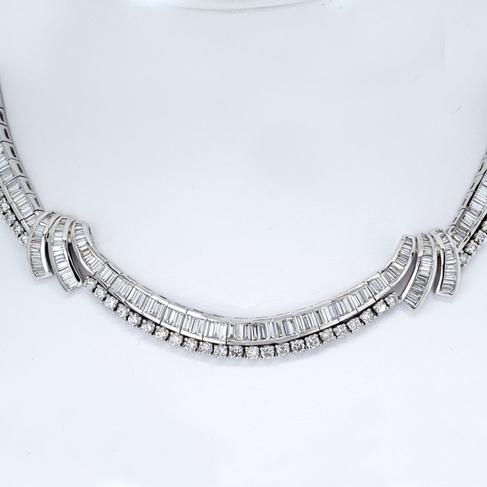 23 Carat Bagutte And Round Diamond Platinum Collar Bridal Necklace