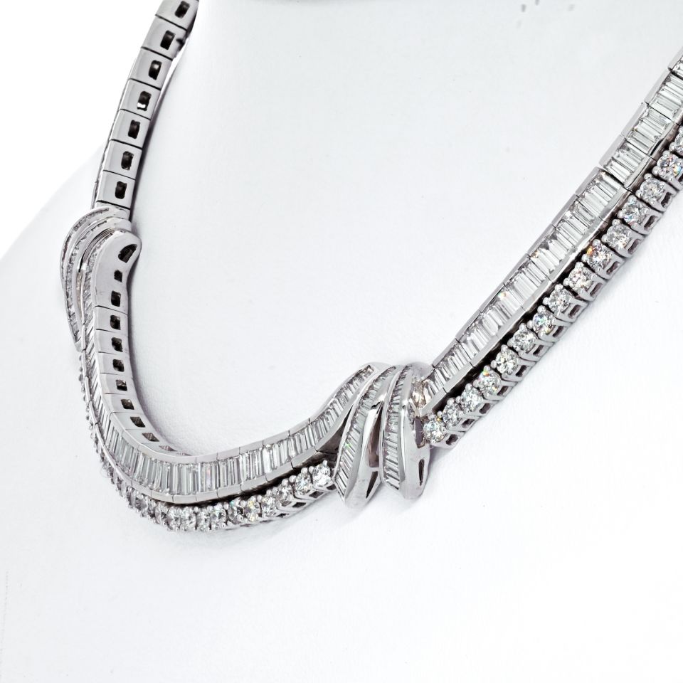 23 Carat Bagutte And Round Diamond Platinum Collar Bridal Necklace