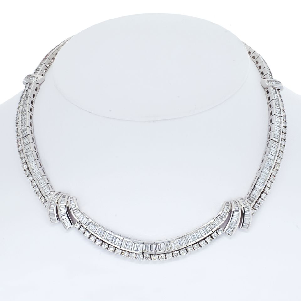 23 Carat Bagutte And Round Diamond Platinum Collar Bridal Necklace