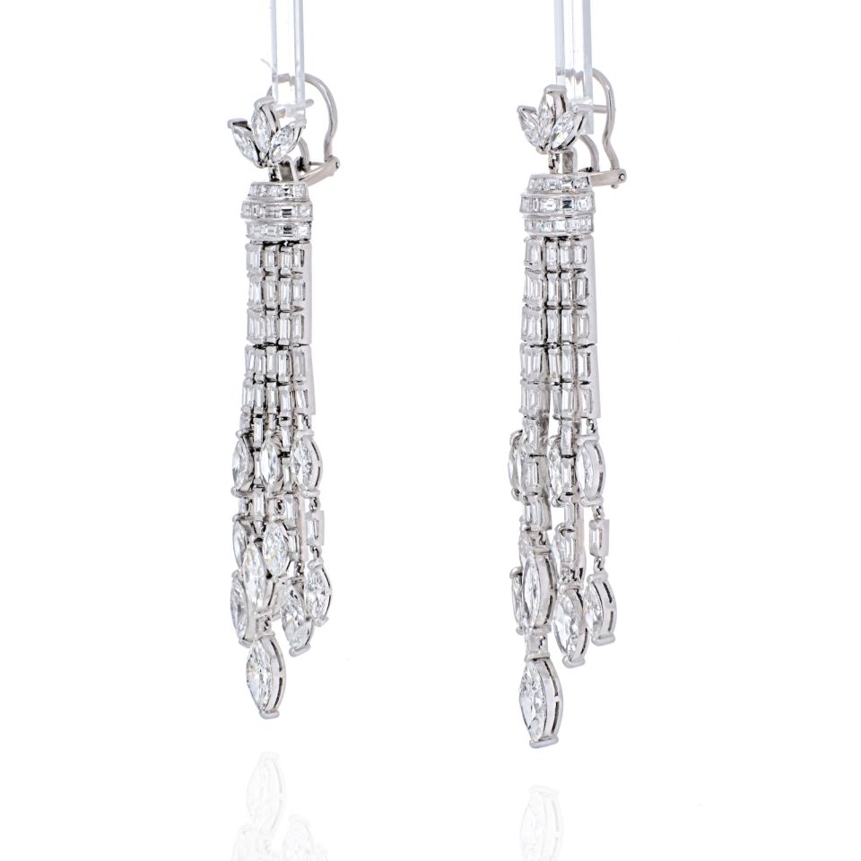 Platinum 27 Carat Diamond Hanging Chandelier Earrings - The Back Vault