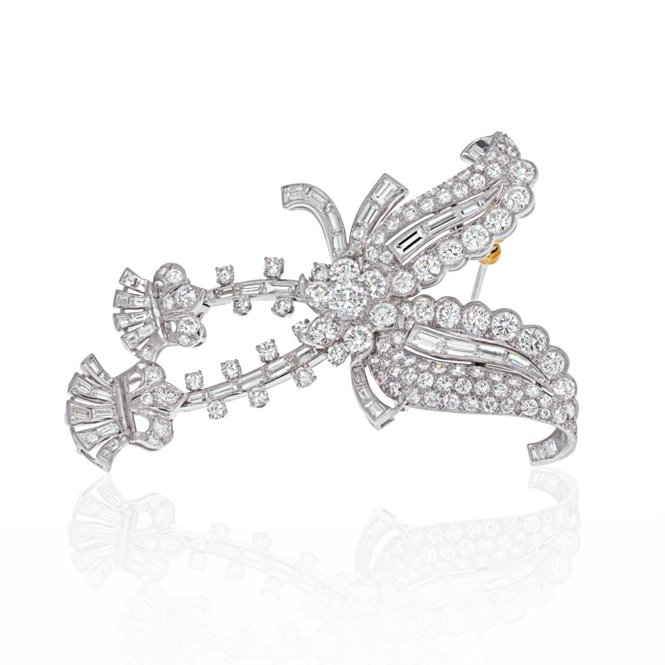 Platinum 12.50 Carat Diamond Dangling Cluster Brooch - The Back Vault