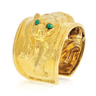 David Webb 18K Yellow Gold Repousse Leopard With Green Emerald Eye Bangle Bracelet - The Back Vault