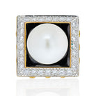 David Webb Platinum & 18K Yellow Gold Black Enamel, Pearl And Diamond Ring - The Back Vault