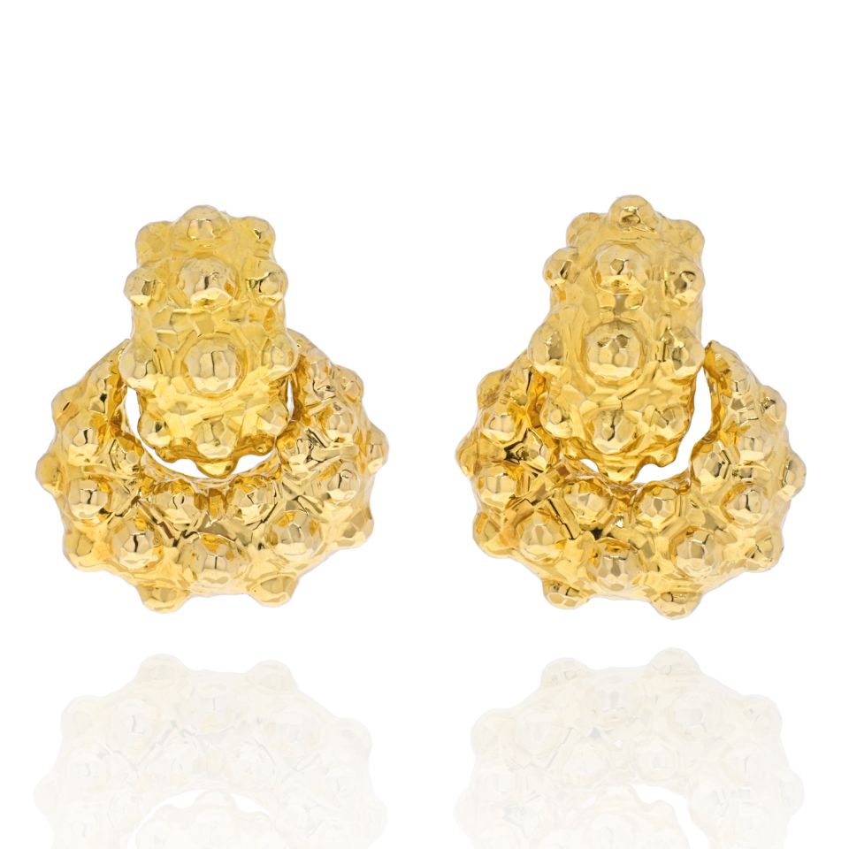 David Webb 18K Yellow Gold High Polish Bubble Doorknocker Earrings - The Back Vault