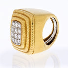 David Webb Platinum & 18K Yellow Gold Pave Diamond Hammered Tiered Ring - The Back Vault