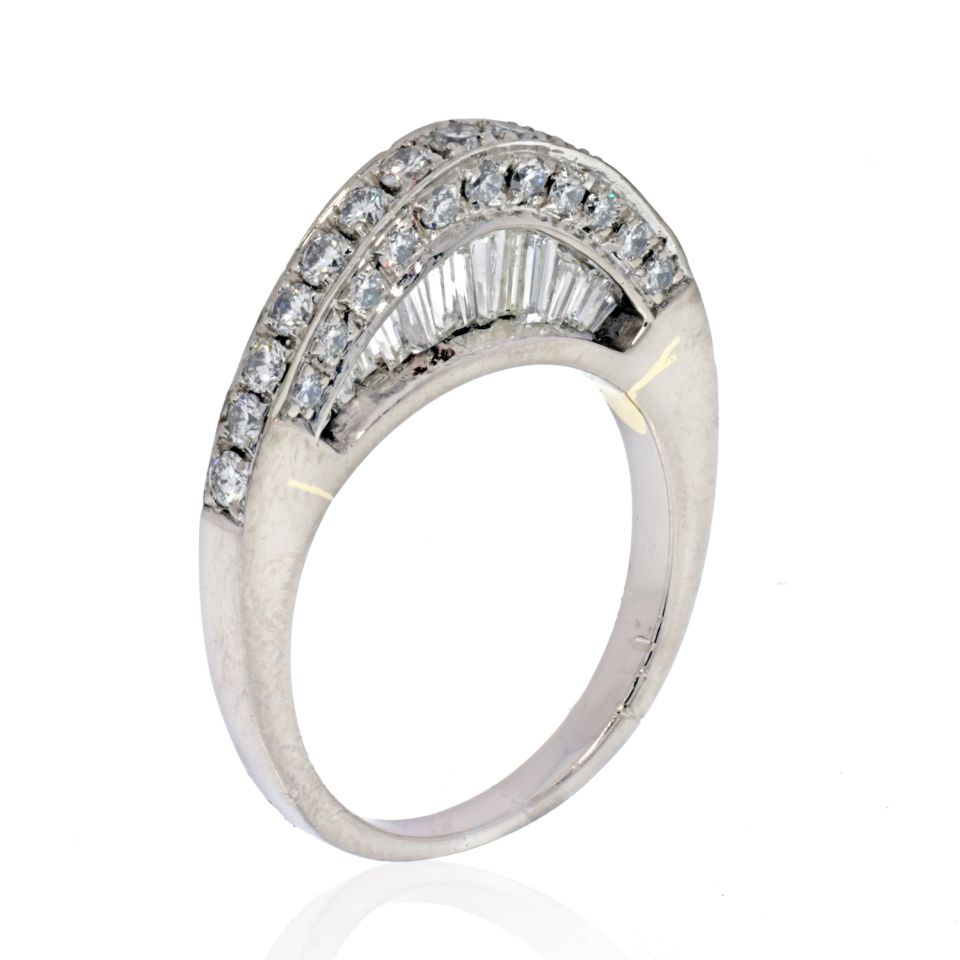 Platinum Arched Pave And Baguette Wedding Ring - The Back Vault