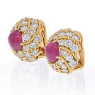 18K Yellow Gold Cluster Diamond And Rubies Estate Earrings - The Back Vault