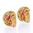 18K Yellow Gold Cluster Diamond And Rubies Estate Earrings - The Back Vault