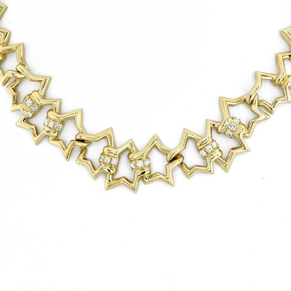 Tiffany & Co. 18K Yellow Gold 1990 Interlocking Star Link Necklace