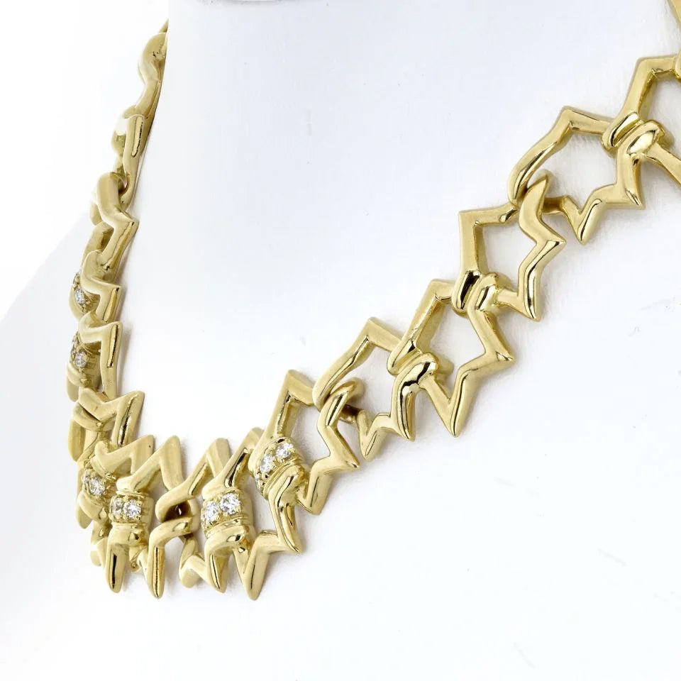 Tiffany & Co. 18K Yellow Gold 1990 Interlocking Star Link Necklace
