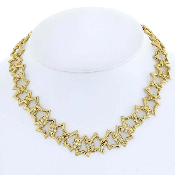 オールドティファニー  ネックレス 18KT スターリング Hh9fe Tiffany & Co. 18K Yellow Gold 1990 Interlocking Star Link Necklace