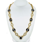 David Webb Yellow Gold Link Black Enamel Diamond Chain Necklace - The Back Vault