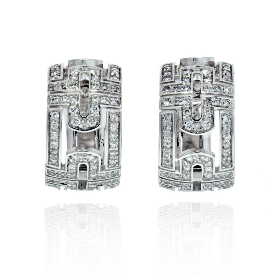 Bvlgari 18K White Gold Parentesi Diamond Huggie Earrings - The Back Vault