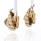 David Webb White Enamel, Ruby And Diamond Serpent Snake Clip Earrings - The Back Vault