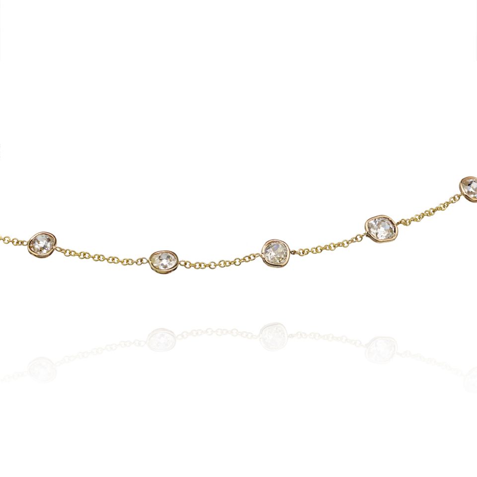 18K Yellow Gold 24 Round Cuts Diamonds by the Yard Necklace - The Back Vault