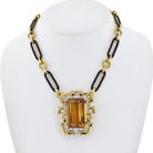 David Webb Large Topaz And Diamond Pendant On A Black Enamel Link Necklace - The Back Vault