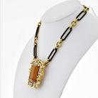 David Webb Large Topaz And Diamond Pendant On A Black Enamel Link Necklace - The Back Vault