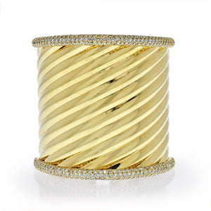 18K Yellow Gold Impressive Significant Rigid Gold Diamond Cuff Bangle Bracelet