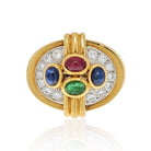 David Webb Platinum & 18K Yellow Gold Multi Color Gemstone And Diamond Ring - The Back Vault