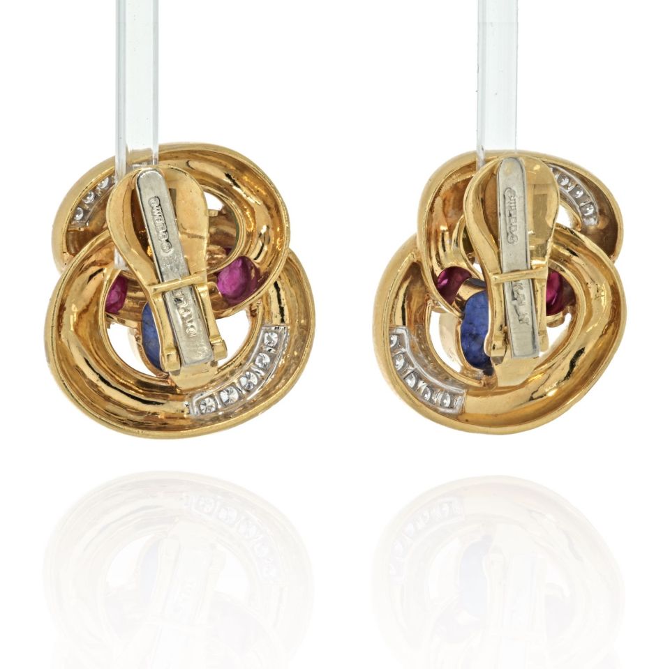 David Webb Platinum & 18K Yellow Gold Multi Color Gemstone And Diamond Earrings - The Back Vault