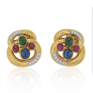 David Webb Platinum & 18K Yellow Gold Multi Color Gemstone And Diamond Earrings