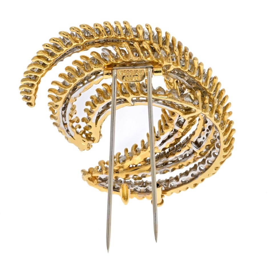 David Webb Platinum & 18K Yellow Gold 12 Carat Diamond Crescent Brooch - The Back Vault