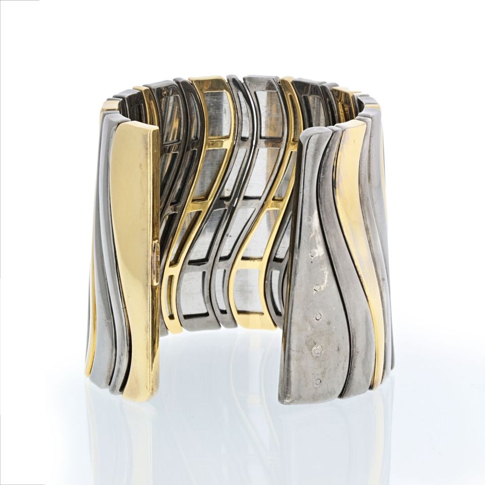 Marina B. 18K Yellow Gold Hematite Large Cuff Bangle Bracelet - The Back Vault