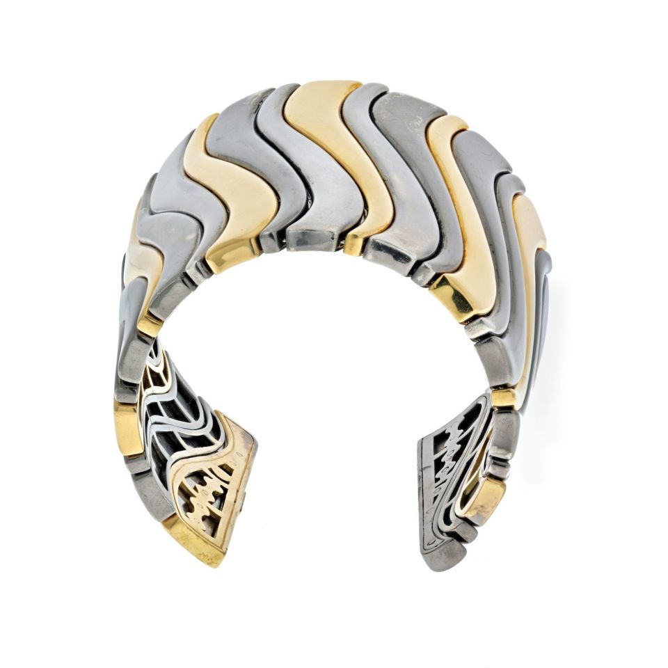 Marina B. 18K Yellow Gold Hematite Large Cuff Bangle Bracelet - The Back Vault