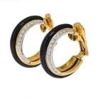 David Webb Platinum & 18K Yellow Gold Black Enamel Diamond Hoop Earrings - The Back Vault